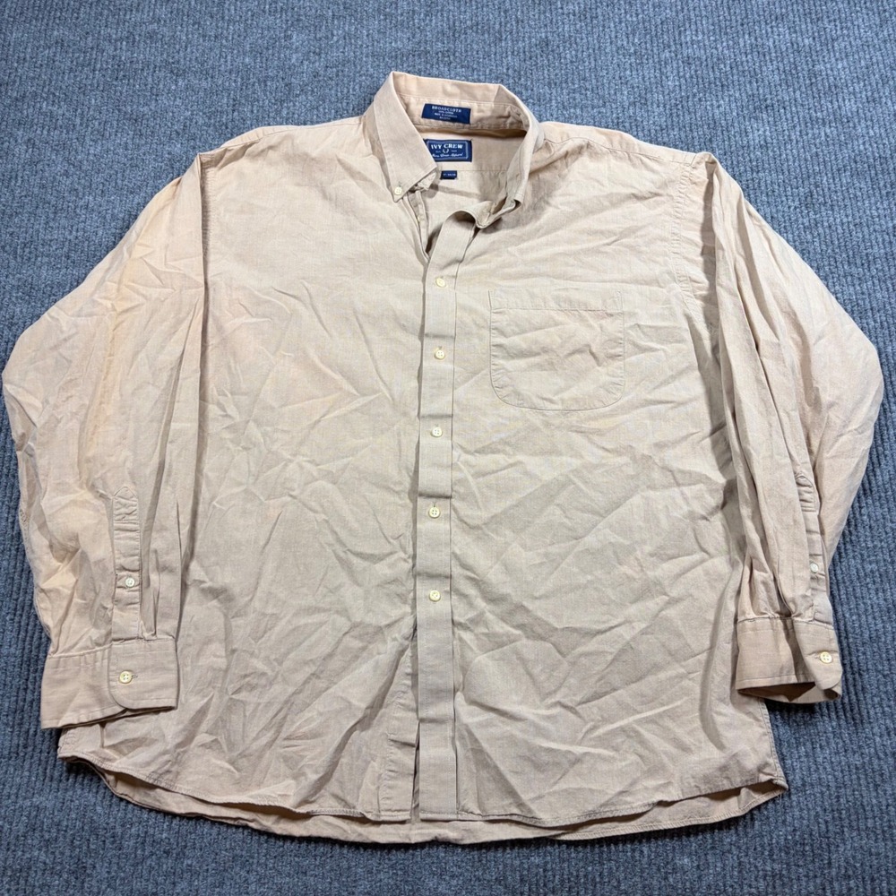 Ivy Crew Shirt Mens 17-34/35  Broadcloth Button Down Tan 100% Cotton Long Sleeve
